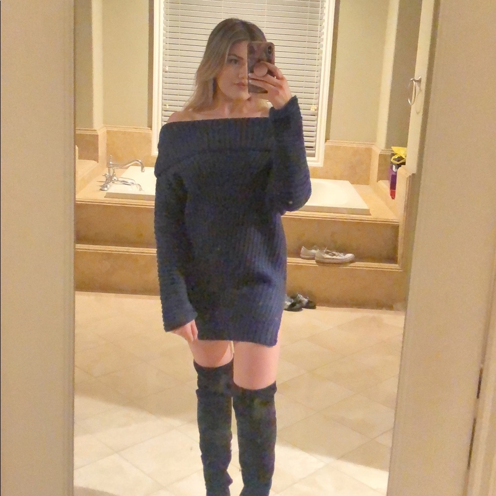 Off the shoulder knitted sweater dress
